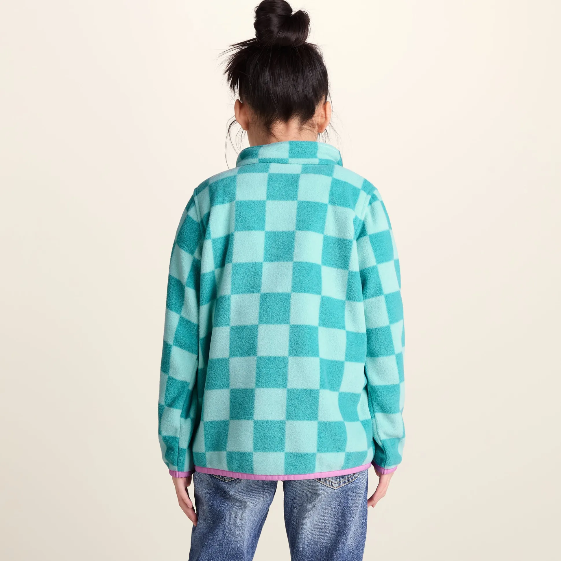 Lacaune Kids Shaun the Sheep Fleece Zip Jacket - Spearmint/Bubblegum Checkerboard