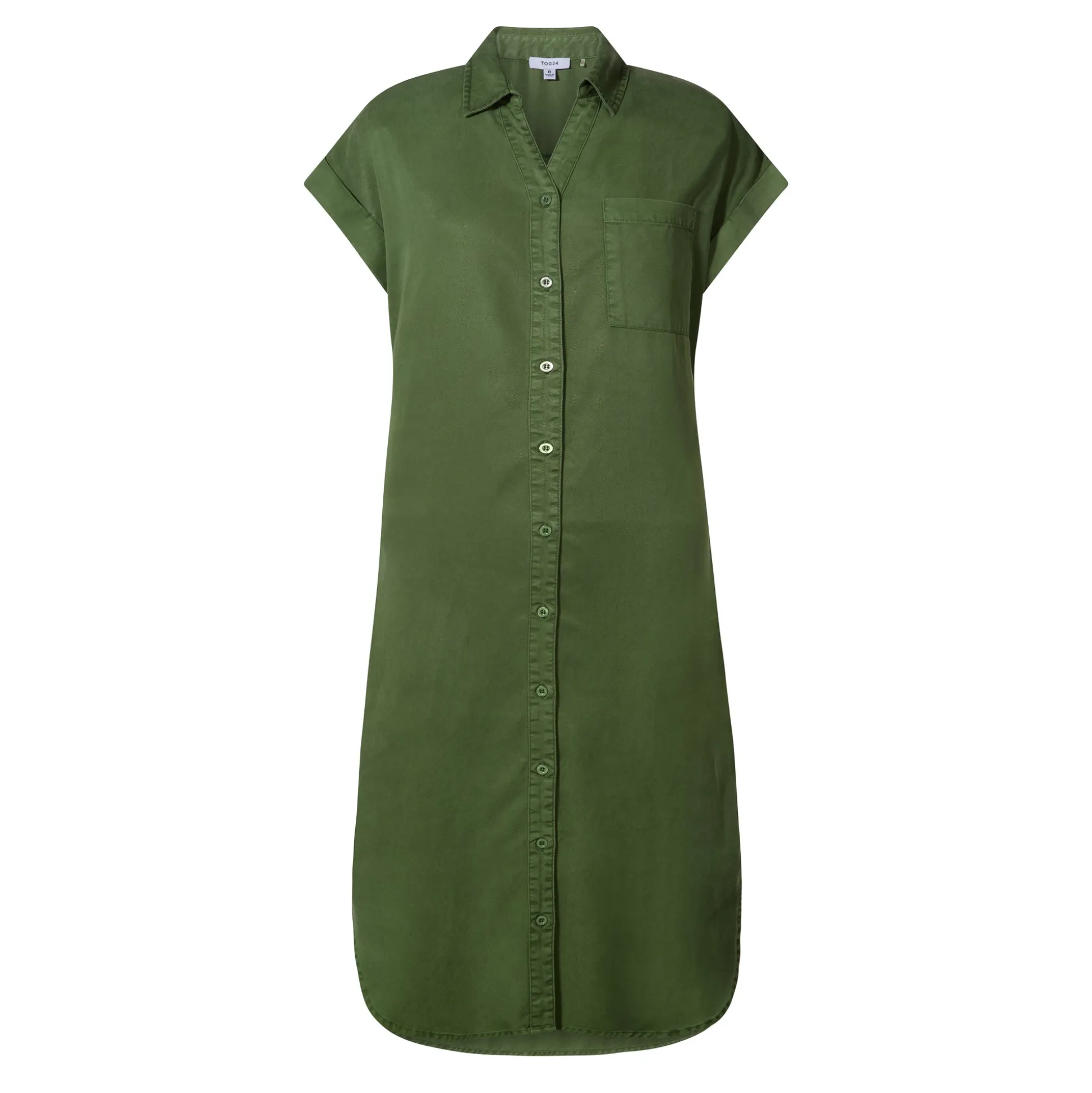 Lenira Womens Relaxed Fit Luxurious Tencel Lyocell Shirt Dress - Dark Matcha