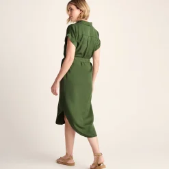 Lenira Womens Relaxed Fit Luxurious Tencel Lyocell Shirt Dress - Dark Matcha