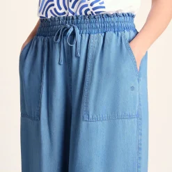 Lucy Womens Wide Leg Denim Look Trousers - Faded Indigo