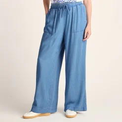 Lucy Womens Wide Leg Denim Look Trousers - Faded Indigo
