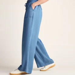 Lucy Womens Wide Leg Denim Look Trousers - Faded Indigo