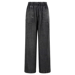 Lucy Womens Wide Leg Denim Look Trousers - Washed Black
