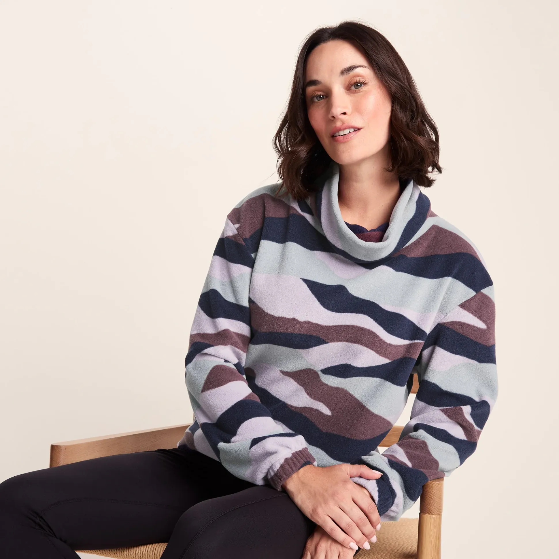 March Womens Relaxed Fit Microfleece Pullover - Landscape Print