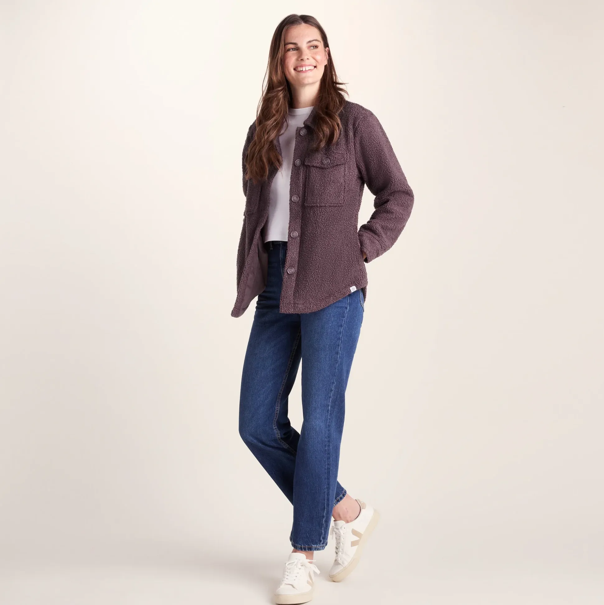 Maxine Womens Supersoft Sherpa Fleece Shacket - Dark Mauve