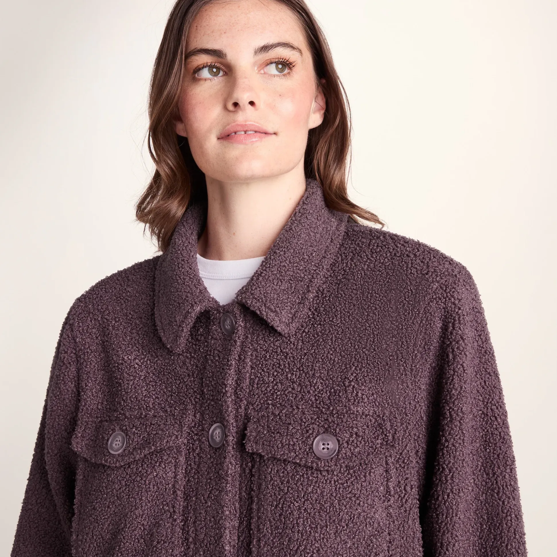 Maxine Womens Supersoft Sherpa Fleece Shacket - Dark Mauve