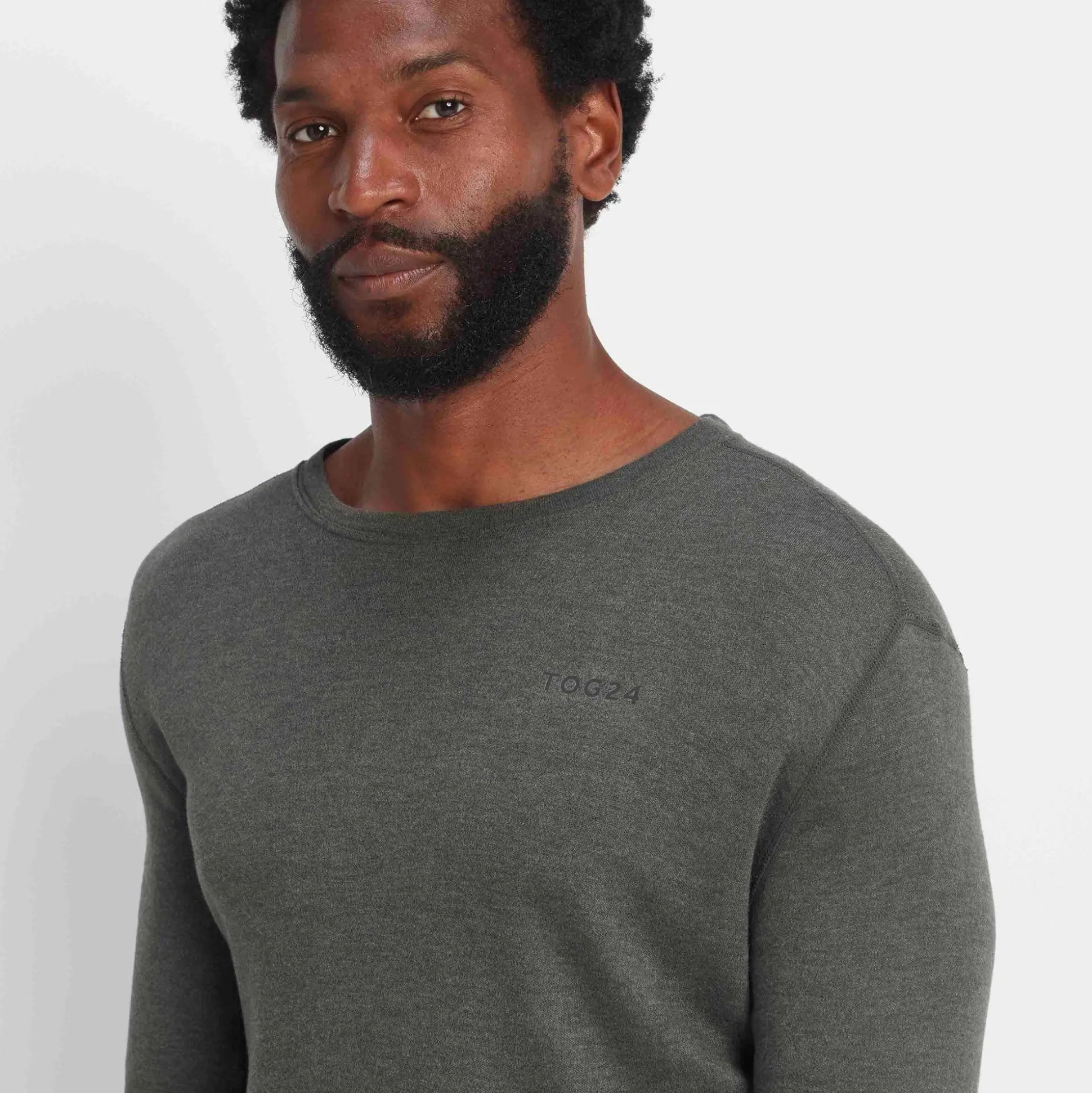 Meru Mens Cashmere Touch Base Layer Crew Neck - Dark Grey Marl