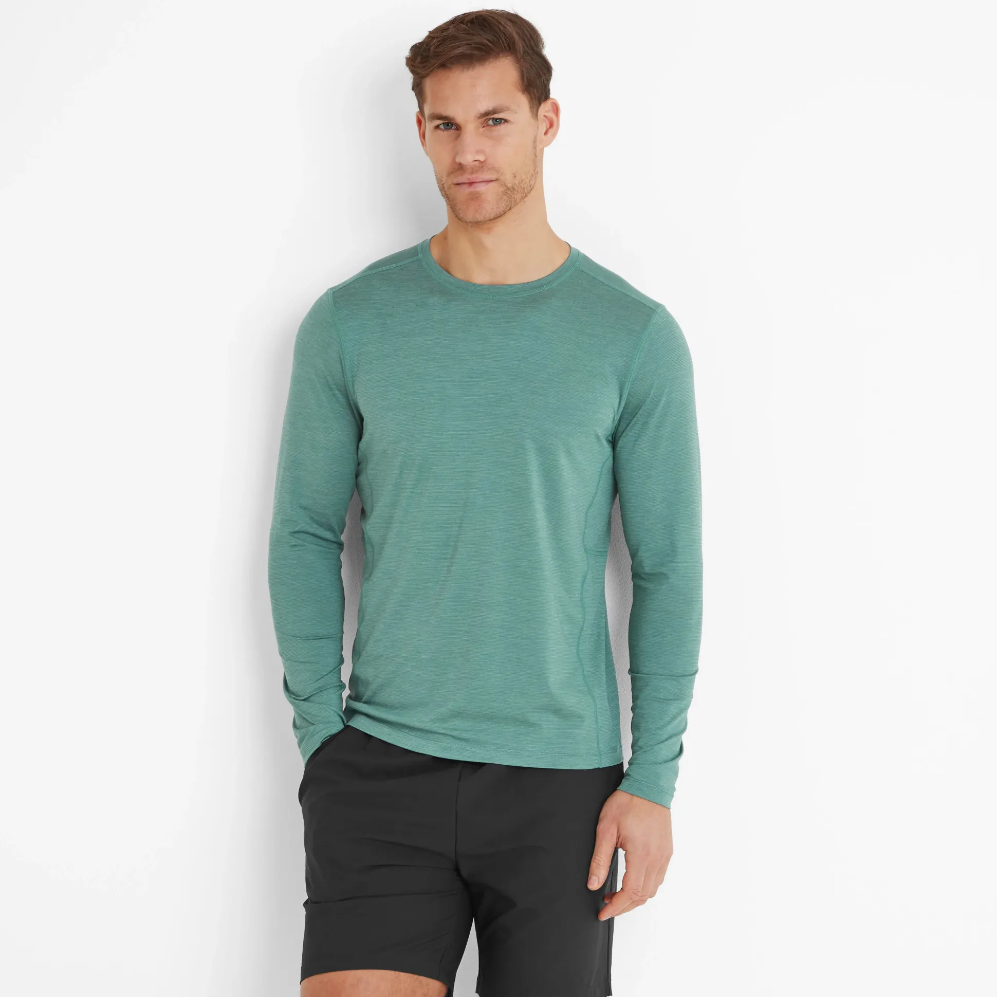 Mittel Mens Long Sleeve Performance Top - Seafoam Green Marl