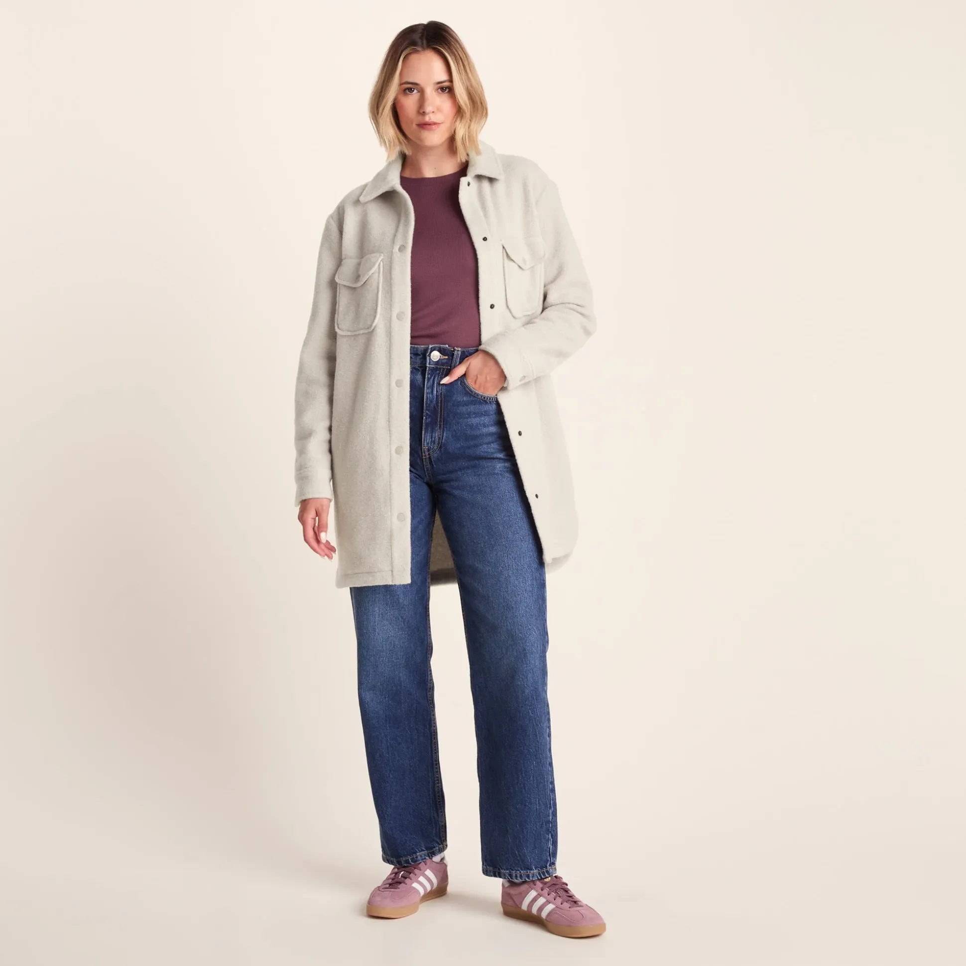 Nayla Womens Long Shacket - Warm Cloud