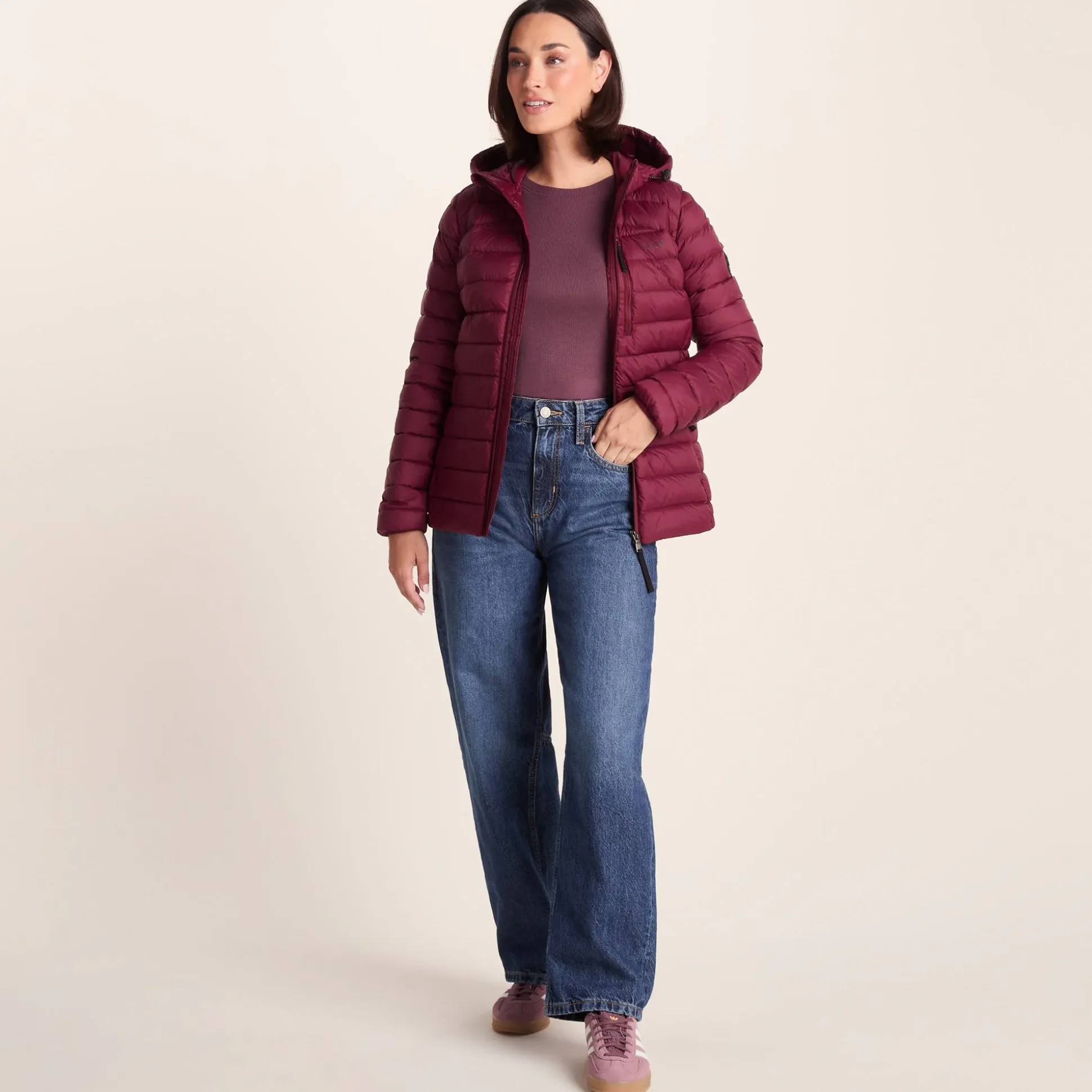 North Womens RDS Certified Down Hooded Jacket - Burgundy