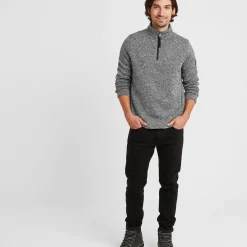 Pearson Mens Knitlook Quarter Zip Fleece - Dark Grey Marl