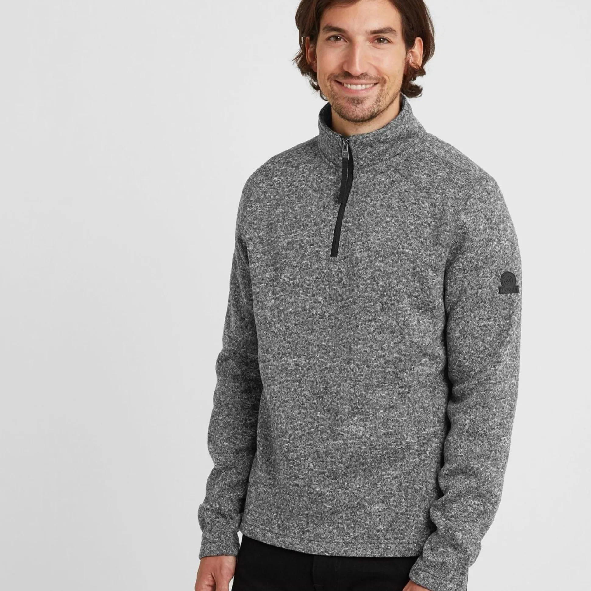 Pearson Mens Knitlook Quarter Zip Fleece - Dark Grey Marl