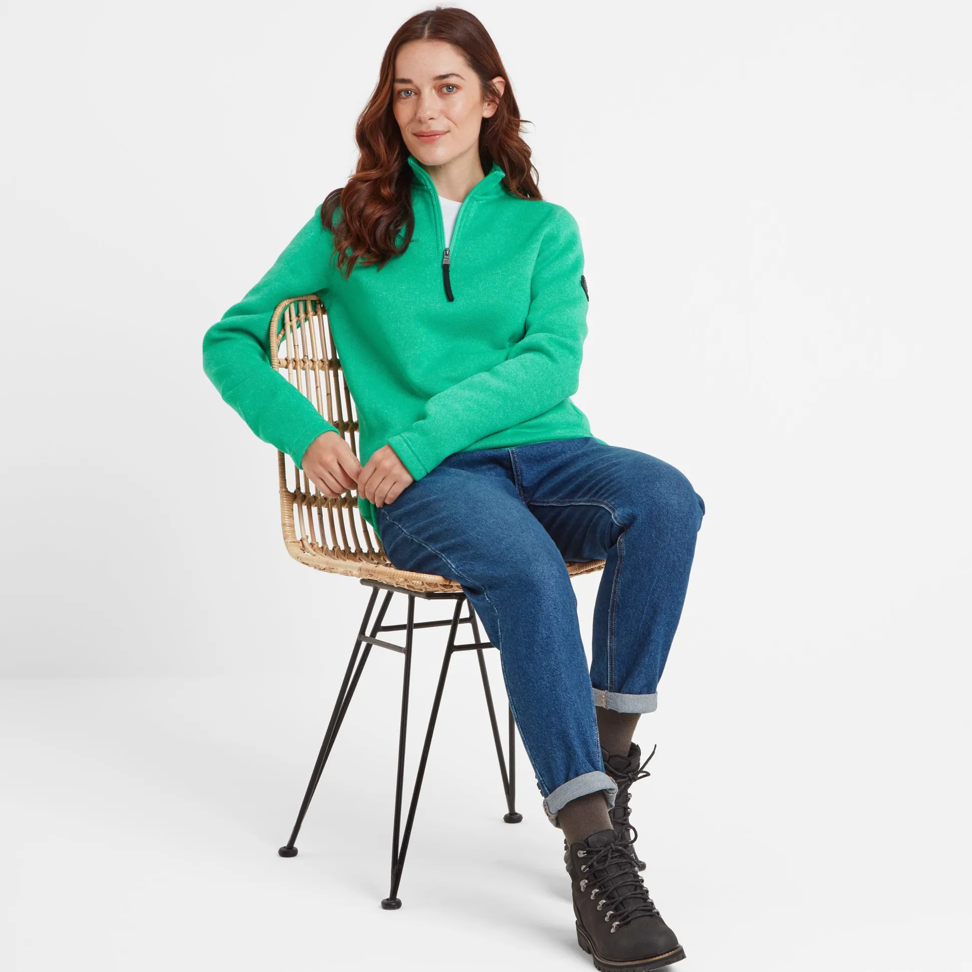 Pearson Womens Knitlook Quarter Zip Fleece - Jade Marl