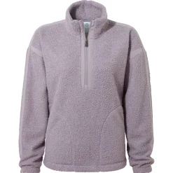 Priya Womens Relaxed Fit Sherpa Fleece Zip Neck - Lavender Grey