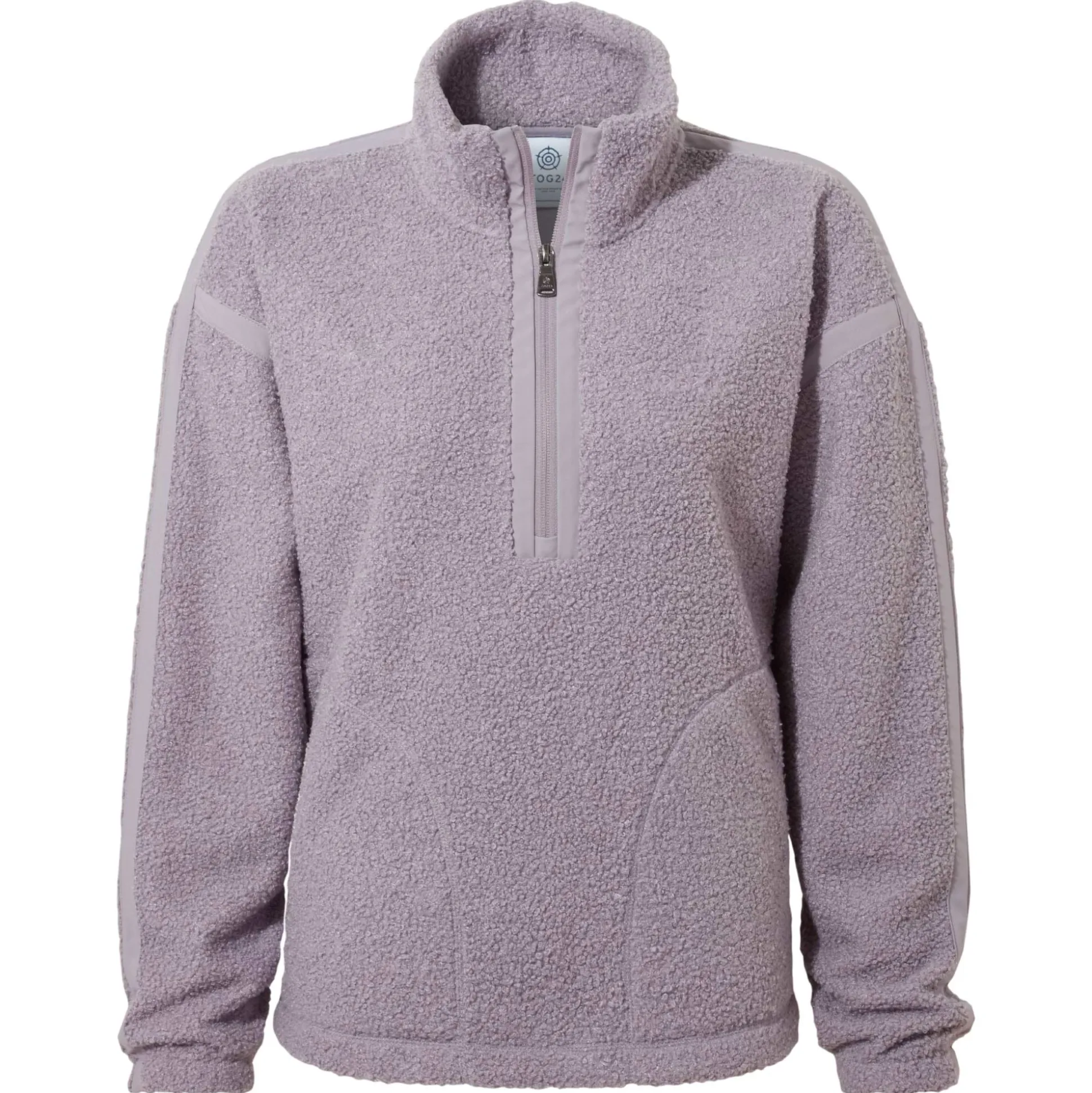 Priya Womens Relaxed Fit Sherpa Fleece Zip Neck - Lavender Grey