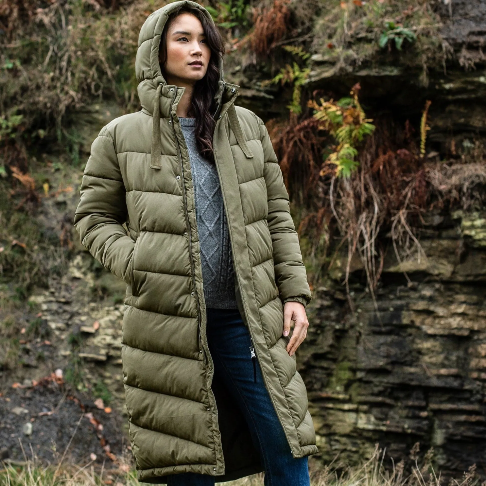 Raleigh Womens Long Insulated Jacket - Khaki