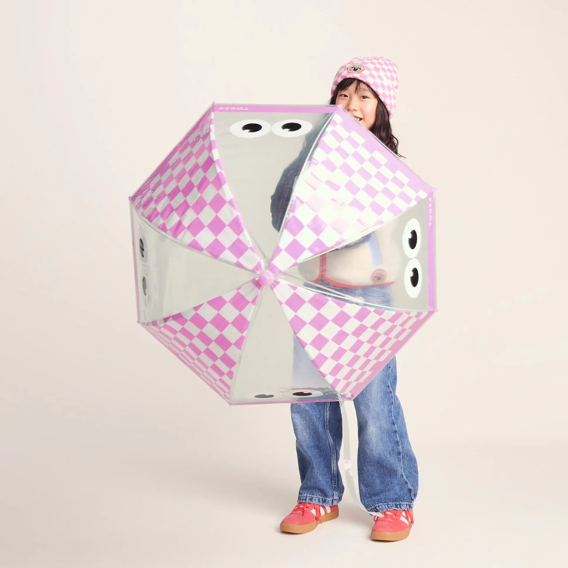Romney Kids Shaun the Sheep Umbrella - Pink White Checkerboard