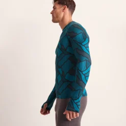 Snowdon Mens Thermal Crew Neck Base Layer - Dark Turquoise Abstract Mountain Print