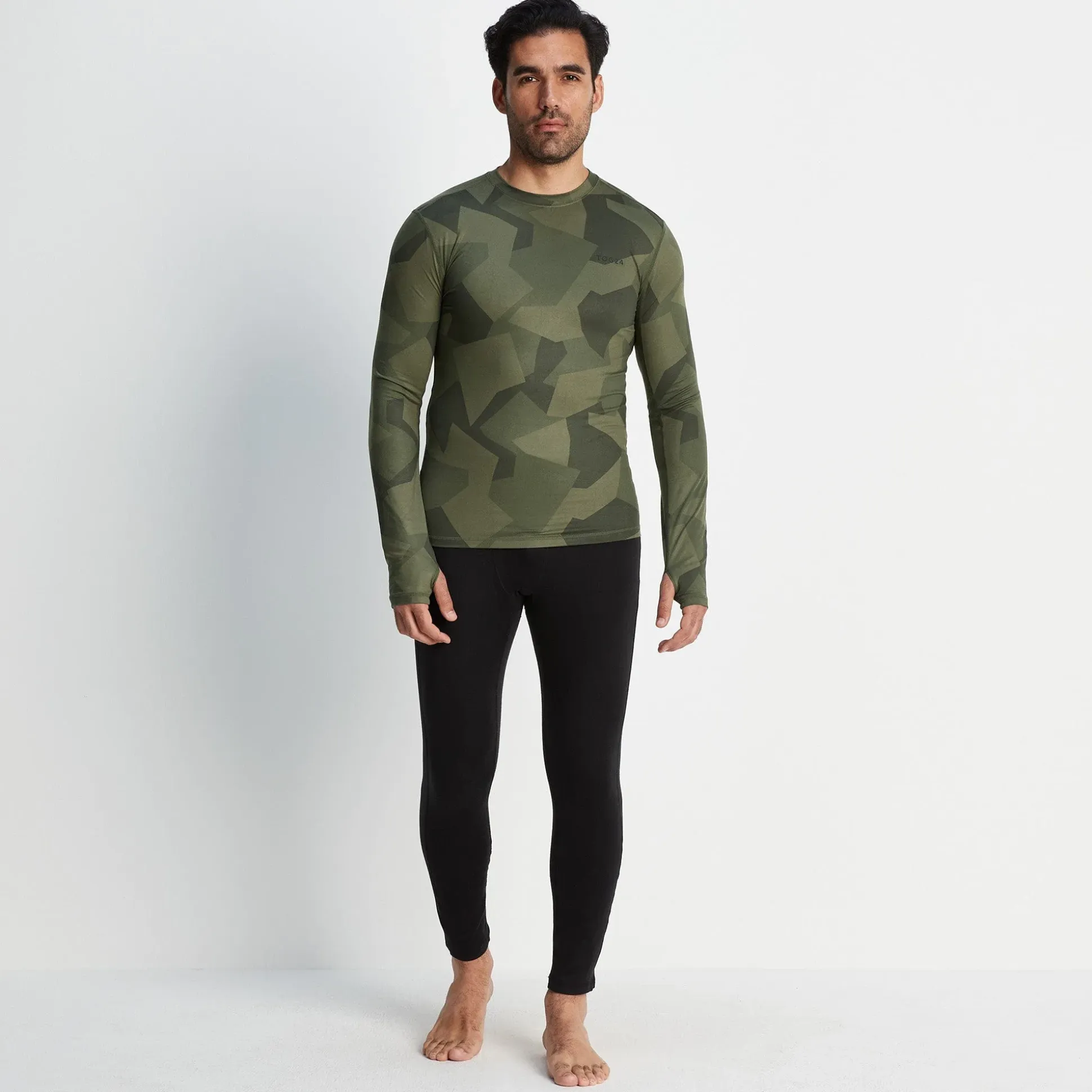 Snowdon Mens Thermal Crew Neck Base Layer - Khaki Camo Print