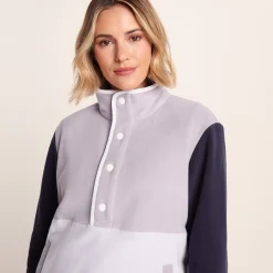 Symes Womens Relaxed Fit 1/2 Neck Microfleece Pullover - Lavender Grey/Oxford Blue
