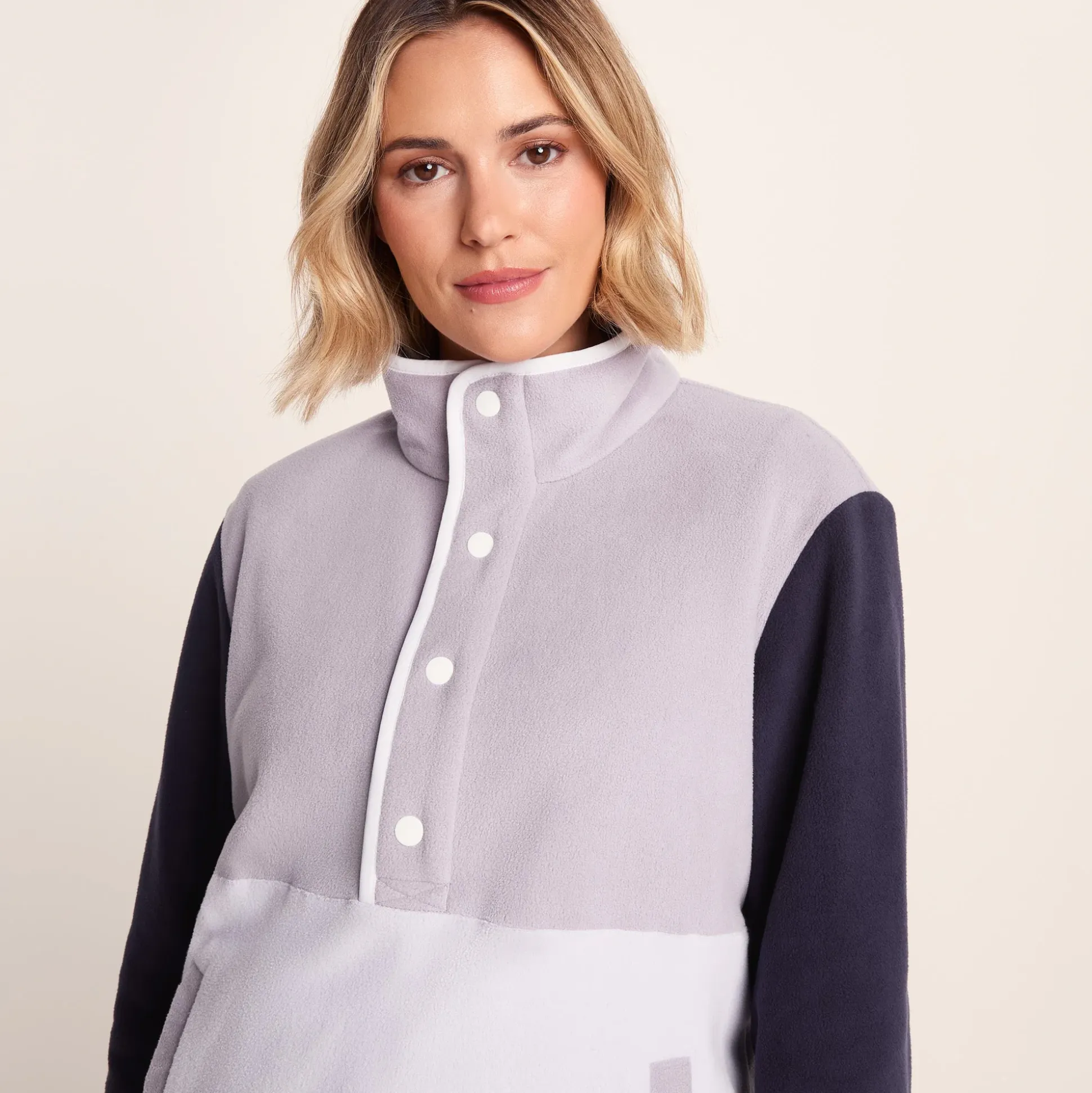 Symes Womens Relaxed Fit 1/2 Neck Microfleece Pullover - Lavender Grey/Oxford Blue
