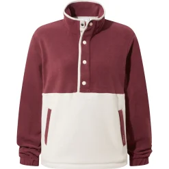Symes Womens Relaxed Fit 1/2 Neck Microfleece Pullover - Vanilla/Burgundy