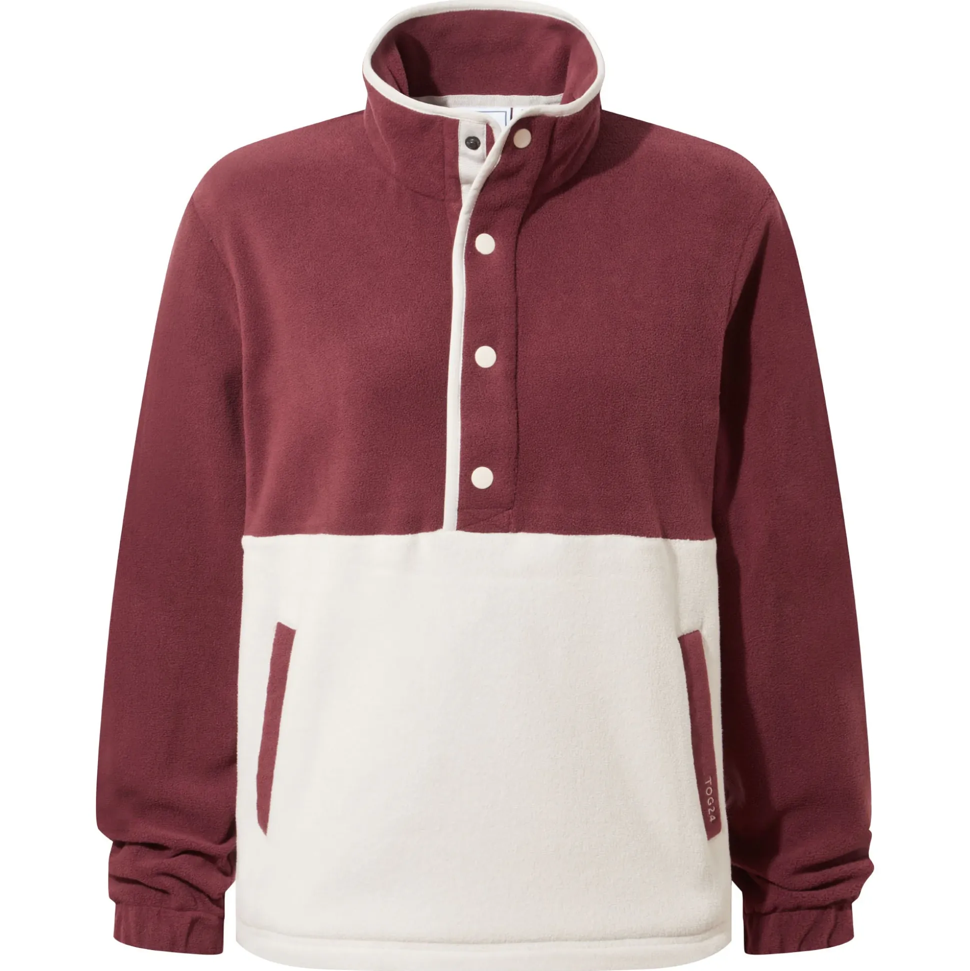 Symes Womens Relaxed Fit 1/2 Neck Microfleece Pullover - Vanilla/Burgundy