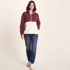Symes Womens Relaxed Fit 1/2 Neck Microfleece Pullover - Vanilla/Burgundy