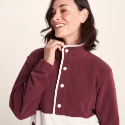 Symes Womens Relaxed Fit 1/2 Neck Microfleece Pullover - Vanilla/Burgundy