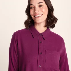 Teiga Womens Long Sleeve Cotton Flannel Shirt - Washed Burgundy