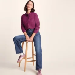 Teiga Womens Long Sleeve Cotton Flannel Shirt - Washed Burgundy