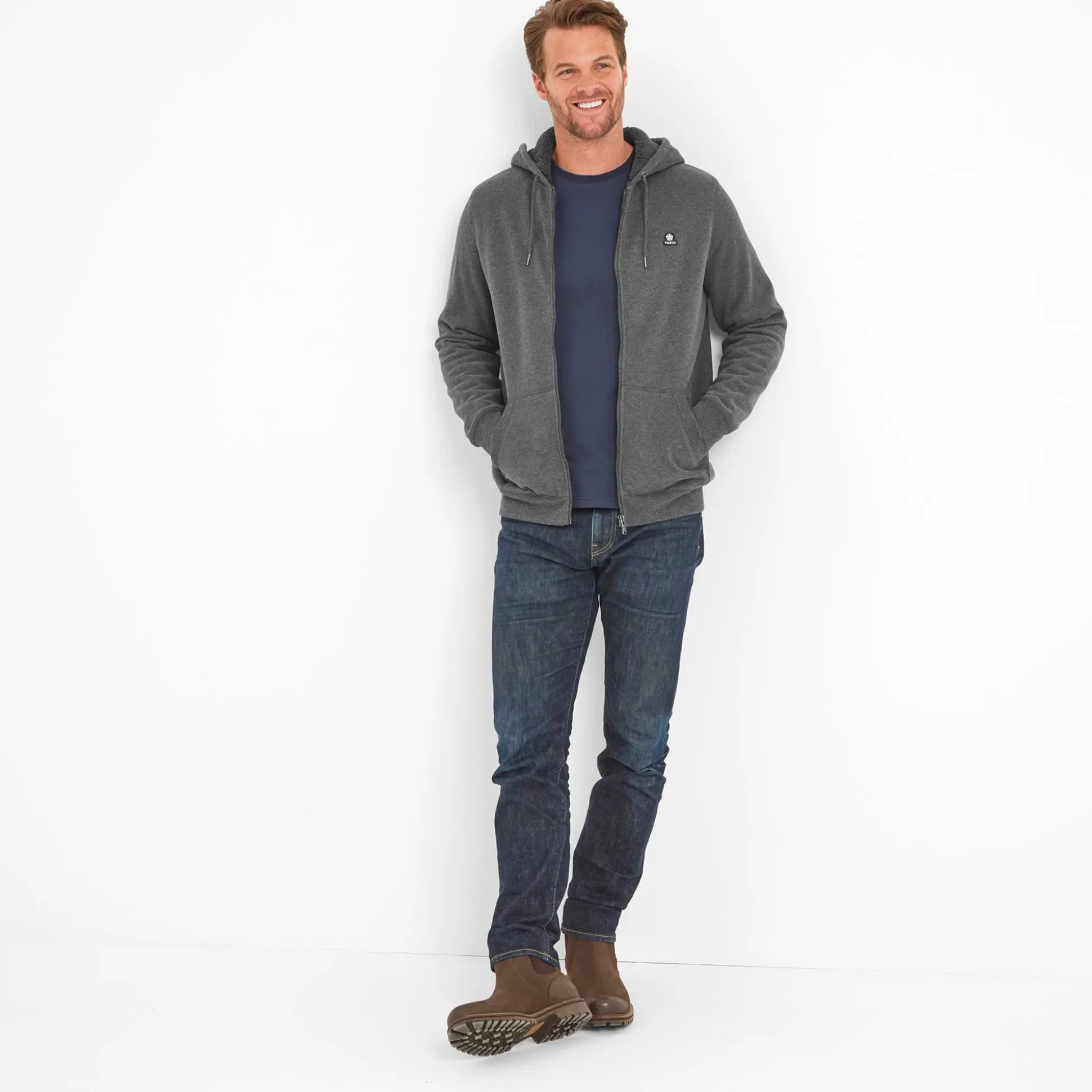 Timble Mens Sherpa Fleece Lined Hoody - Dark Grey Marl