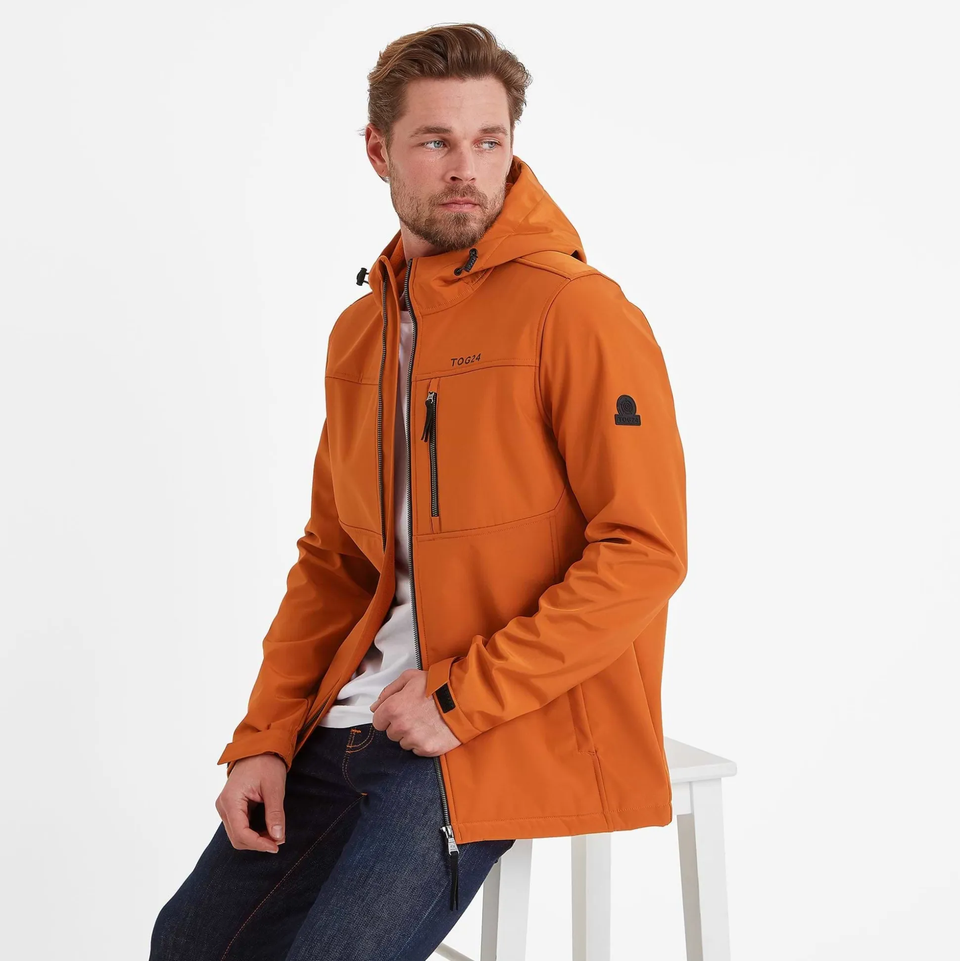Truro Mens Hooded Softshell Jacket - Dark Orange