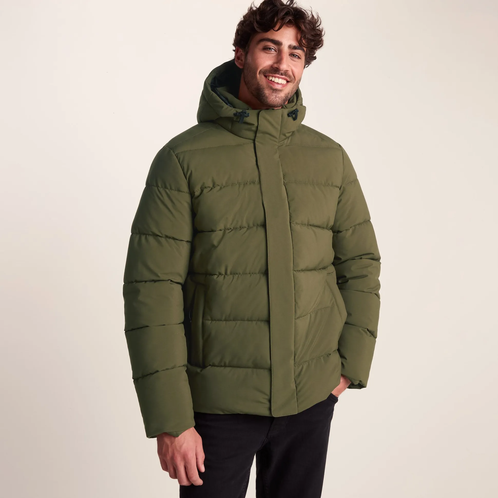 Tunnard Mens Short Shower Resistant Insulated Jacket - Khaki
